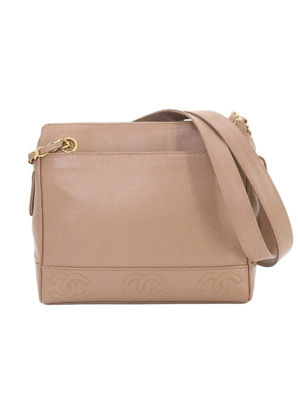 Chanel Triple Coco Chain Shoulder Bag Caviar Leather Light Brown Gold Vintage